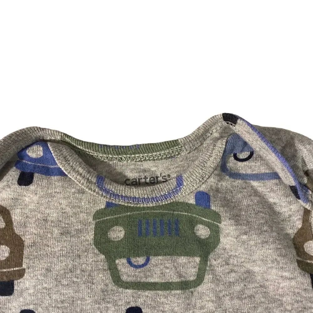 Carter's Gray Multi Color Car Logo Long Sleeve One Piece Baby Boy Sz 12M